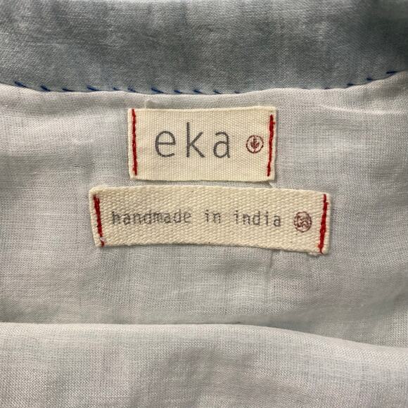 EKA Handmade in India Cotton Dress Small Blue White Sleeveless Boho Cottagecore - Picture 2 of 9